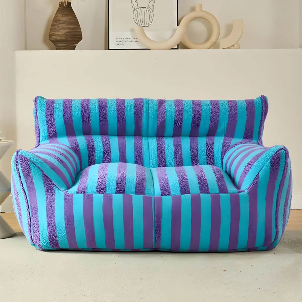 Striped Mohair & Silk Velvet Bean Bag Chair and Sofa with Removable Cover