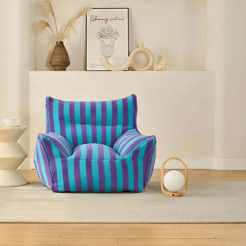 Striped Mohair & Silk Velvet Bean Bag Chair and Sofa with Removable Cover