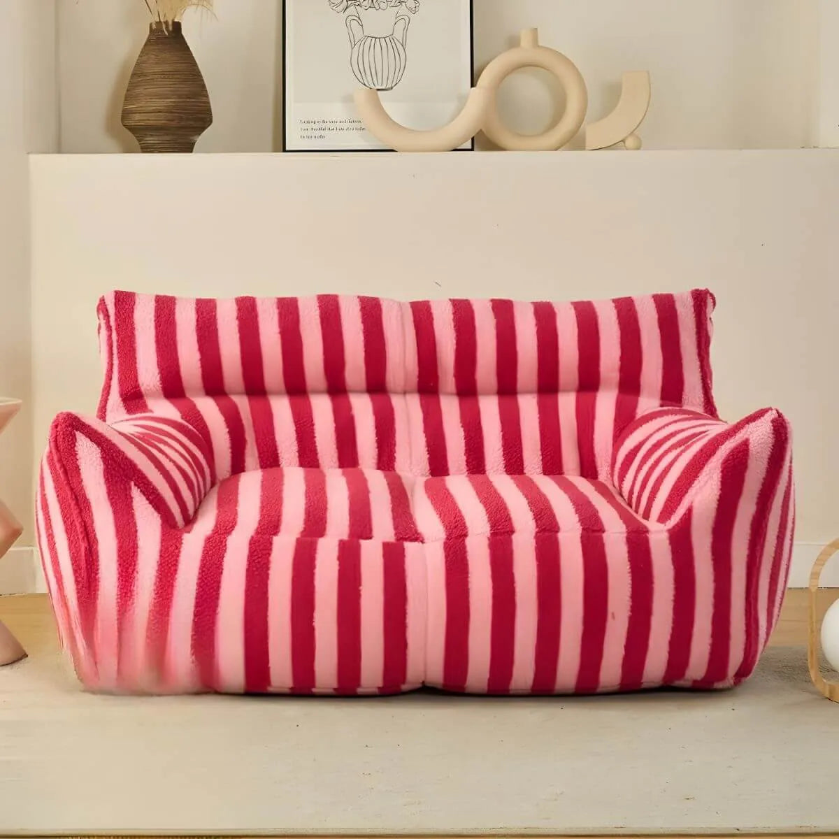 Striped Mohair & Silk Velvet Bean Bag Chair and Sofa with Removable Cover