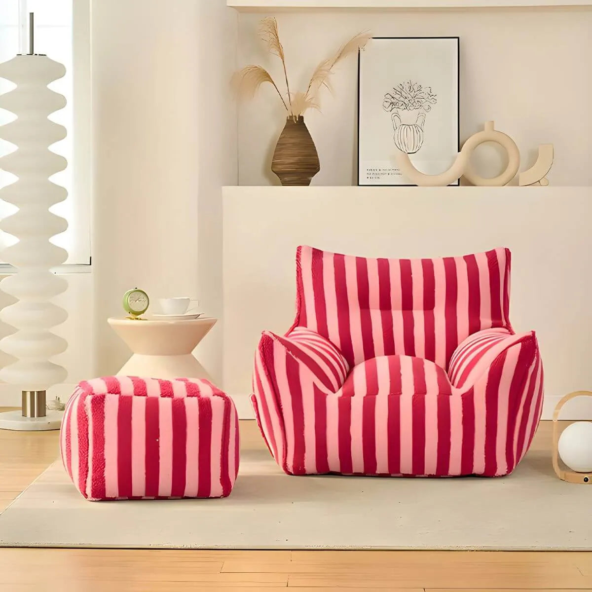 Striped Mohair & Silk Velvet Bean Bag Chair and Sofa with Removable Cover