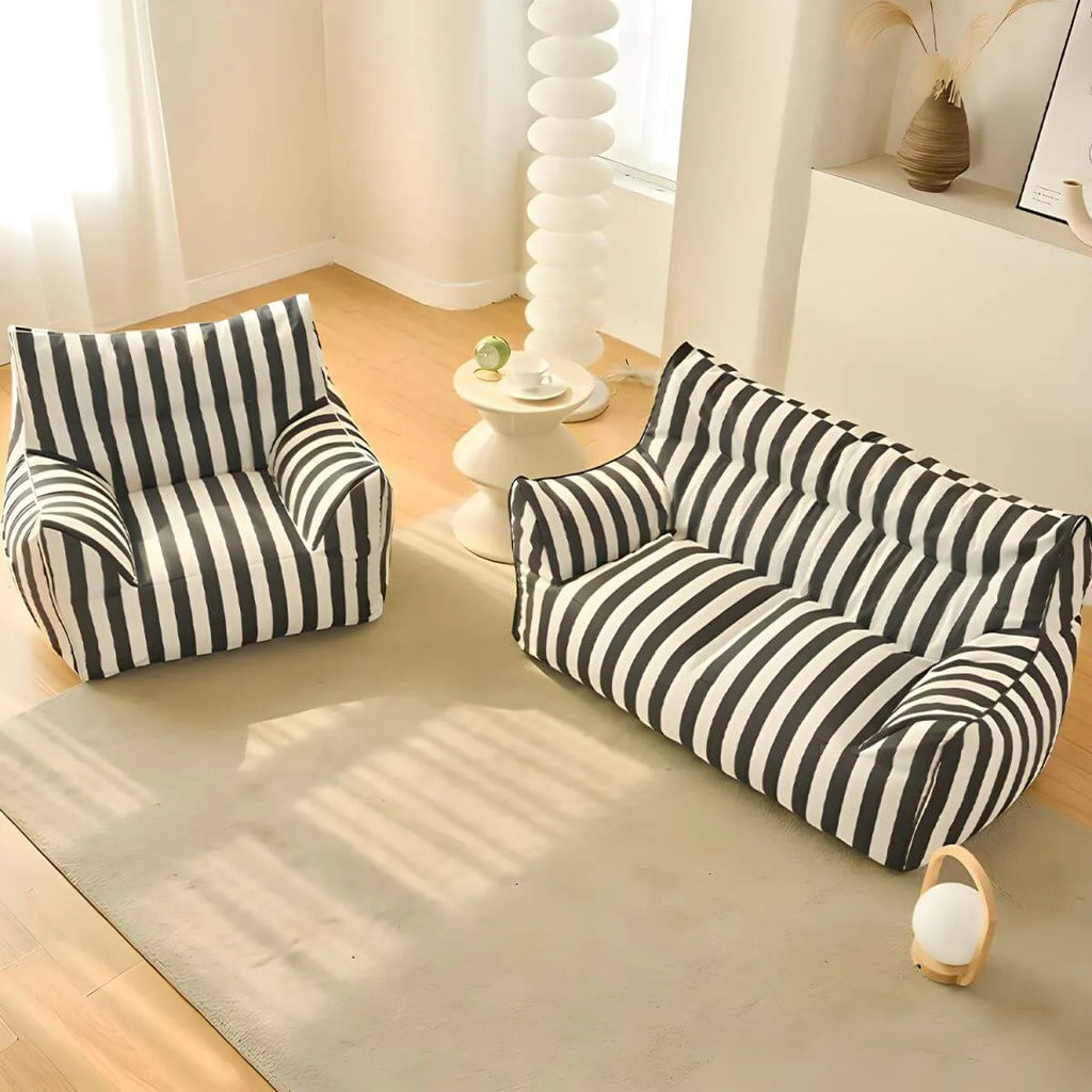 Striped Mohair & Silk Velvet Bean Bag Chair and Sofa with Removable Cover