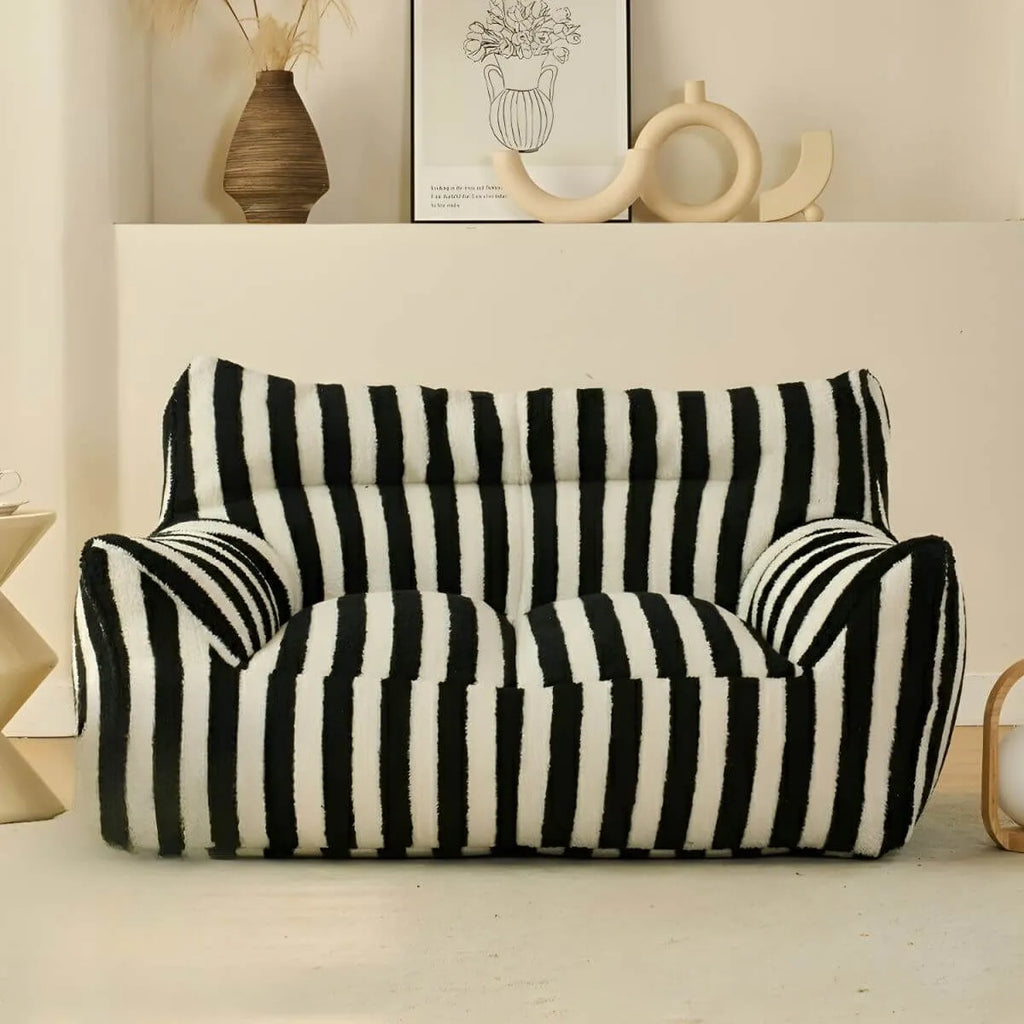 Striped Mohair & Silk Velvet Bean Bag Chair and Sofa with Removable Cover