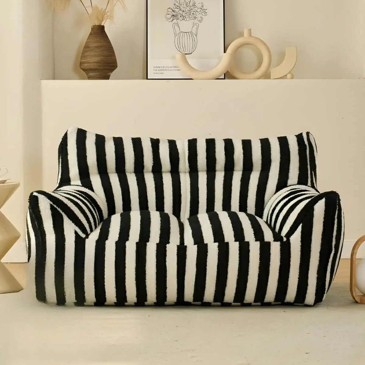 Striped Mohair & Silk Velvet Bean Bag Chair and Sofa with Removable Cover