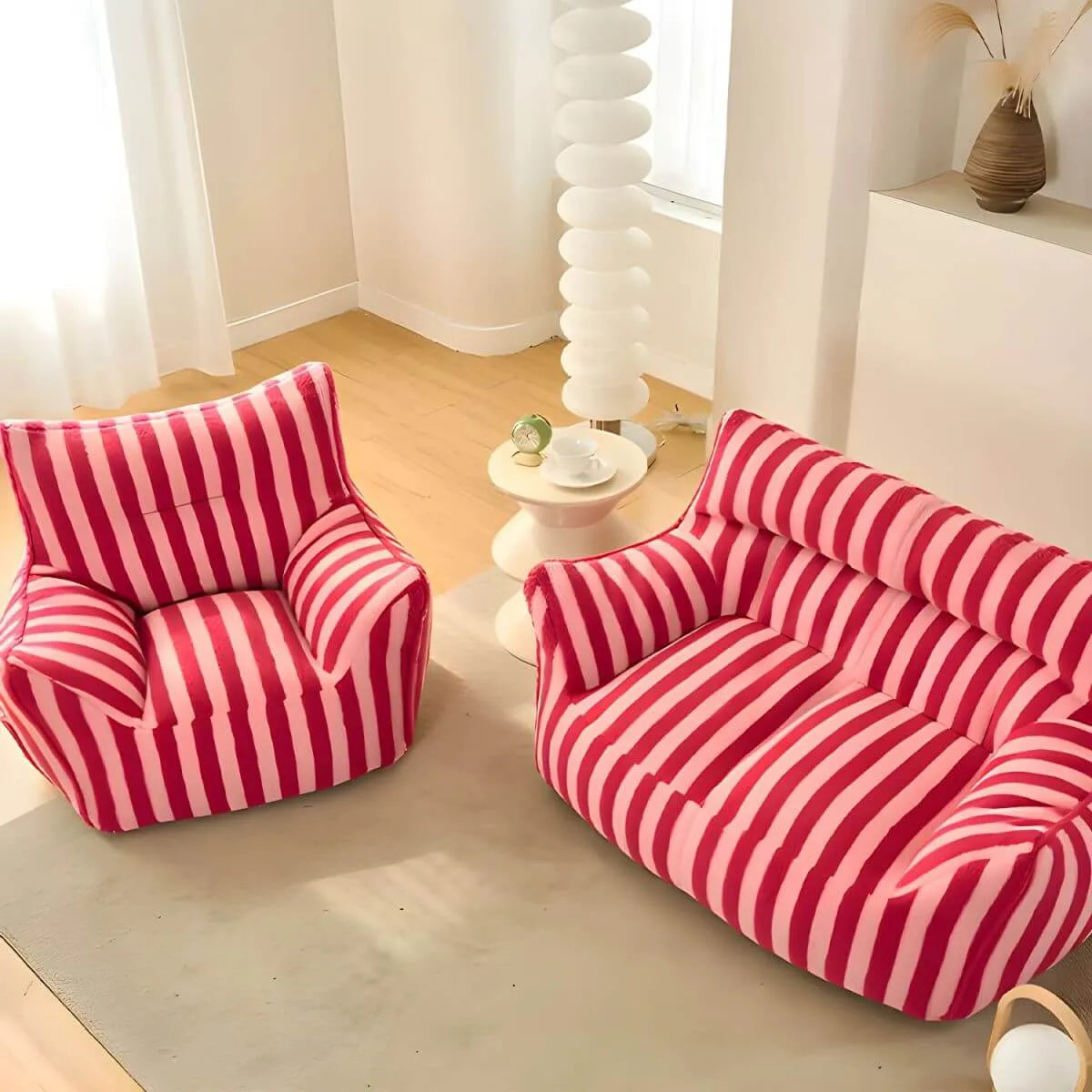 Striped Mohair & Silk Velvet Bean Bag Chair and Sofa with Removable Cover
