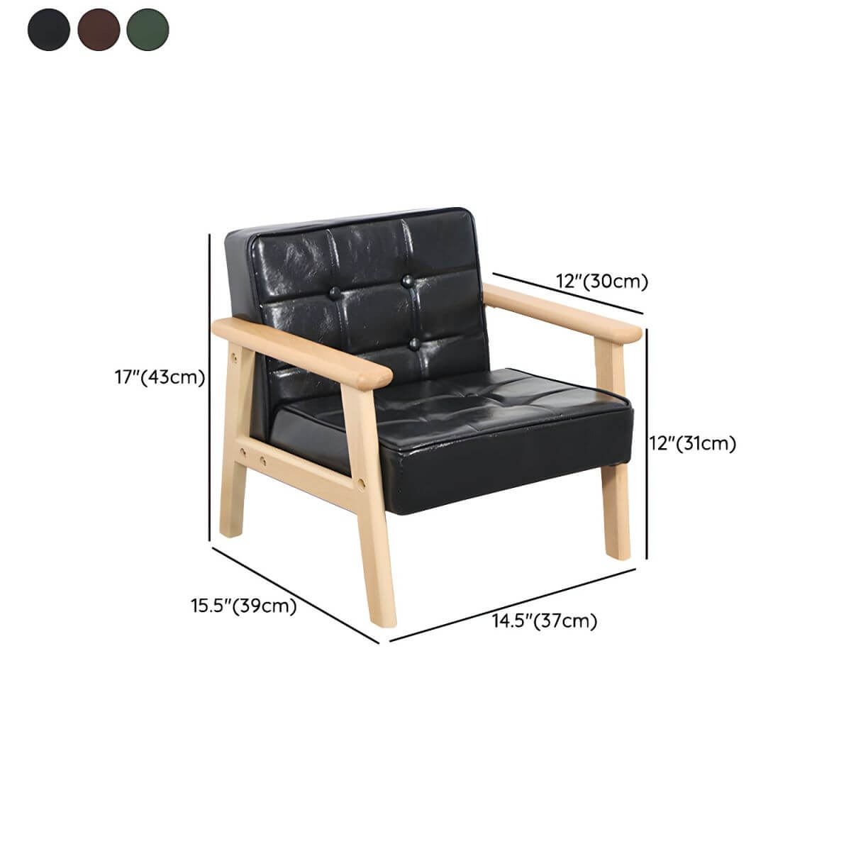 Stylish Foam Upholstered Kids Chair in Black, Brown, Green Dimensions