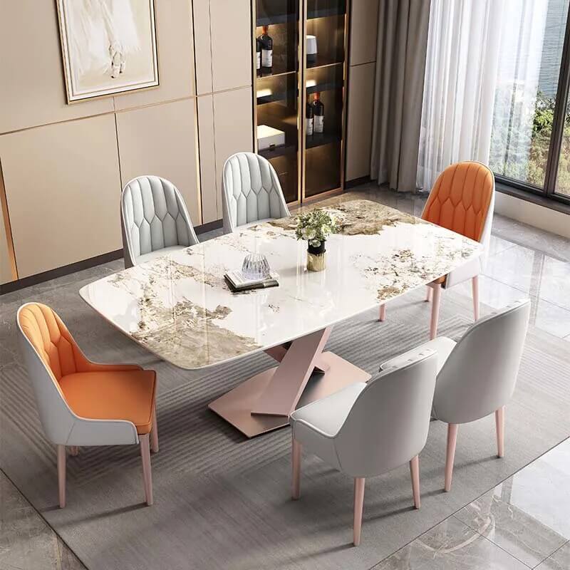 Stylish Hard Rock Plate Dining Table with X-Shaped Legs