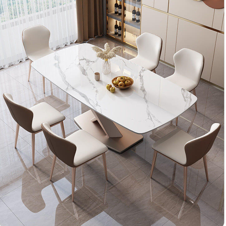 Stylish Hard Rock Plate Dining Table with X-Shaped Legs Secondary image