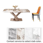 Stylish Hard Rock Plate Dining Table with X-Shaped Legs