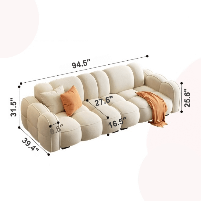 Stylish Three-Seater Sofa with Cloud-Inspired Contours Dimensions