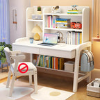 Stylish Walnut Kids Writing Desk with Open Shelves and Storage