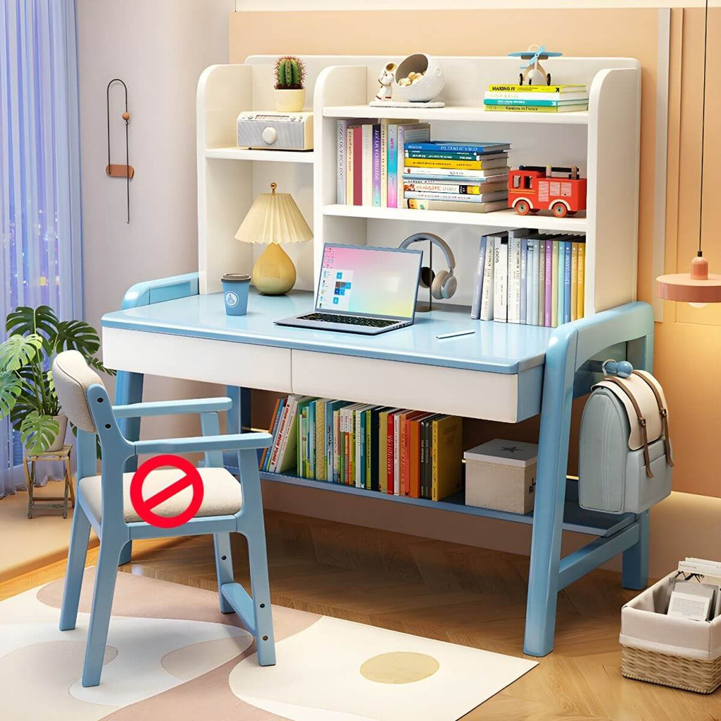 Stylish Walnut Kids Writing Desk with Open Shelves and Storage