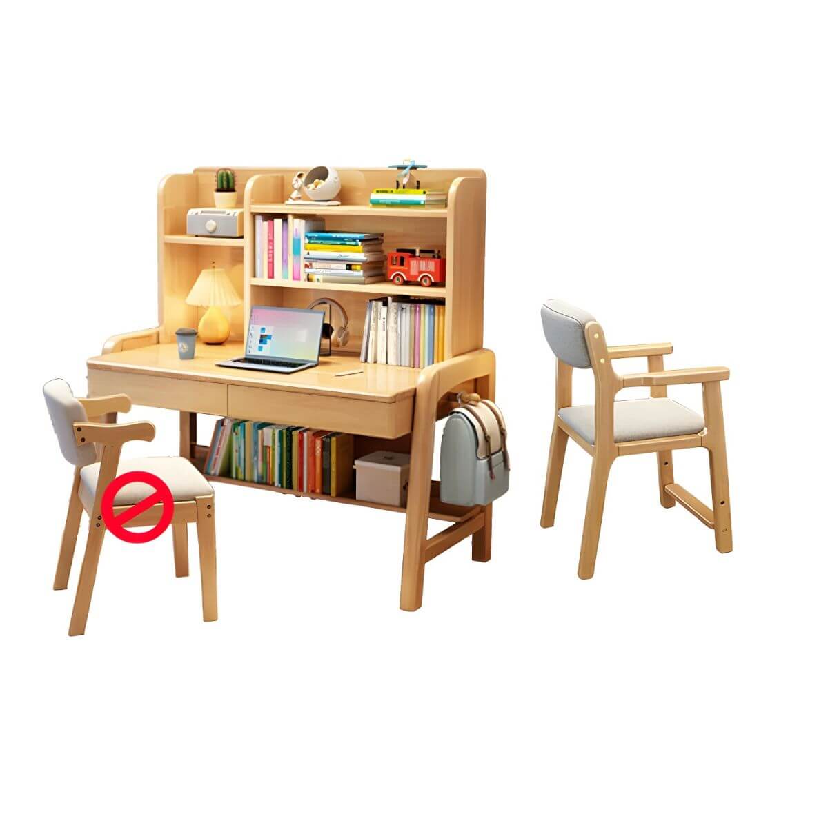 Stylish Walnut Kids Writing Desk with Open Shelves and Storage