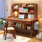 Stylish Walnut Kids Writing Desk with Open Shelves and Storage