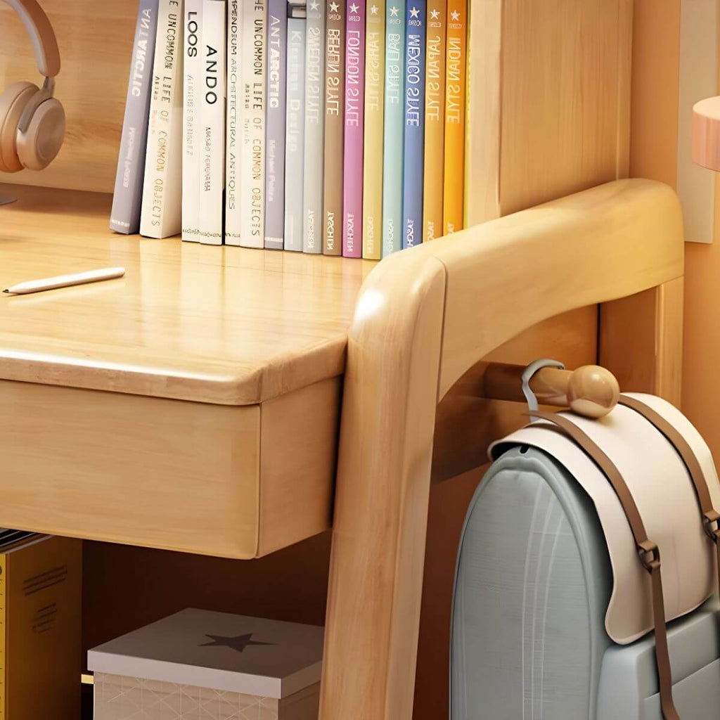 Stylish Walnut Kids Writing Desk with Open Shelves and Storage