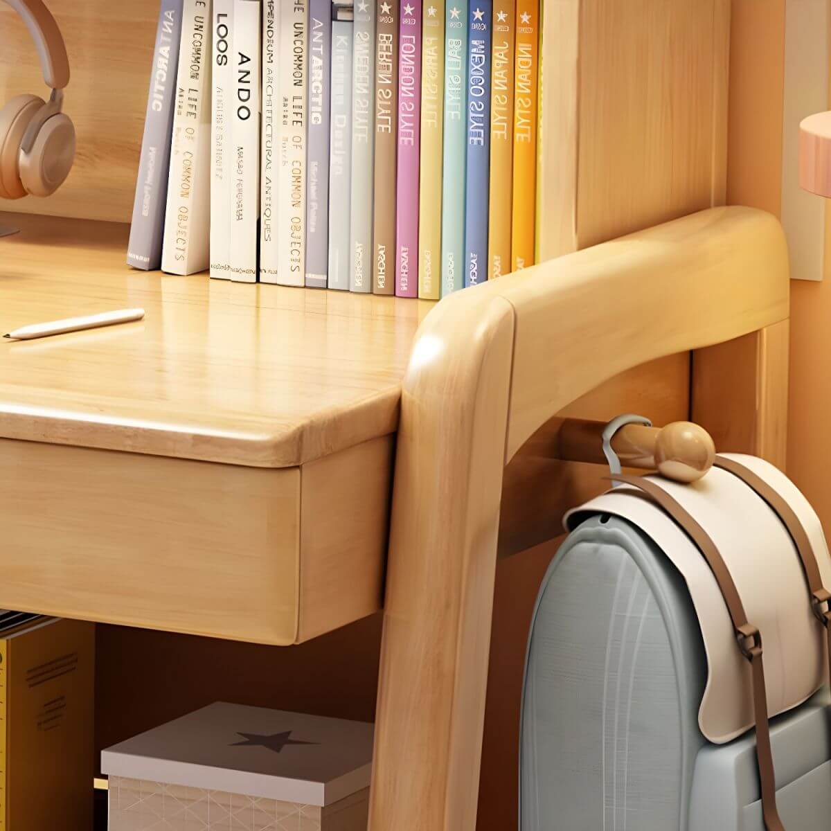 Stylish Walnut Kids Writing Desk with Open Shelves and Storage