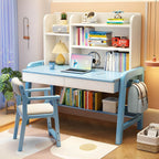 Stylish Walnut Kids Writing Desk with Open Shelves and Storage