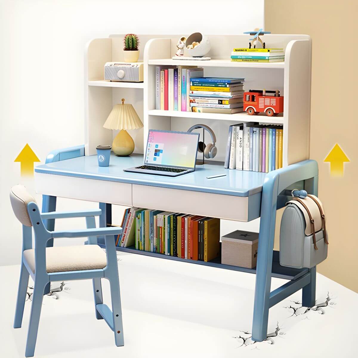 Stylish Walnut Kids Writing Desk with Open Shelves and Storage