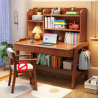 Stylish Walnut Kids Writing Desk with Open Shelves and Storage