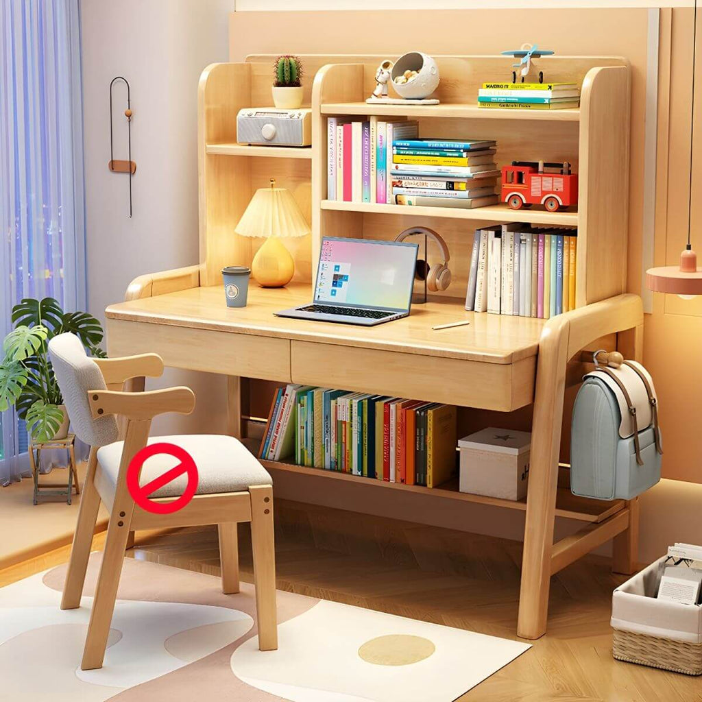 Stylish Walnut Kids Writing Desk with Open Shelves and Storage