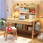 Stylish Walnut Kids Writing Desk with Open Shelves and Storage