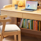 Stylish Walnut Kids Writing Desk with Open Shelves and Storage