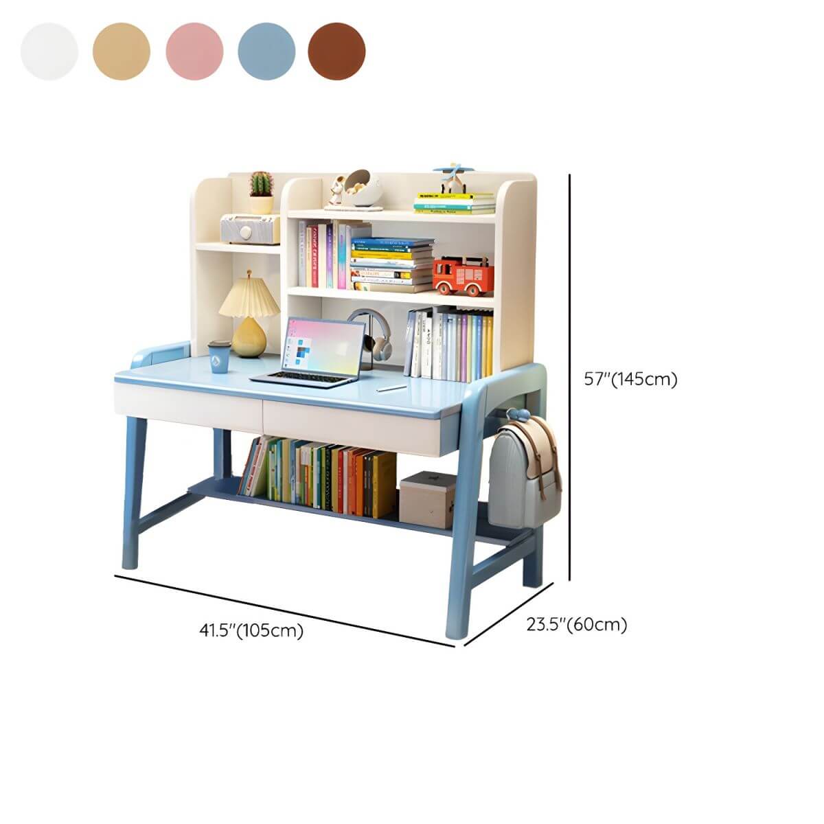 Stylish Walnut Kids Writing Desk with Open Shelves and Storage Dimensions