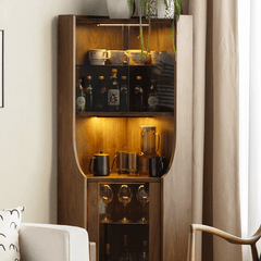 Stylish Walnut Wine Storage Cabinet With Open Shelf