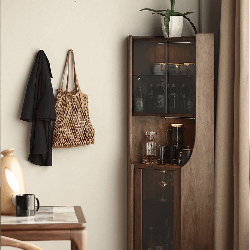 Stylish Walnut Wine Storage Cabinet With Open Shelf