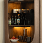 Stylish Walnut Wine Storage Cabinet With Open Shelf