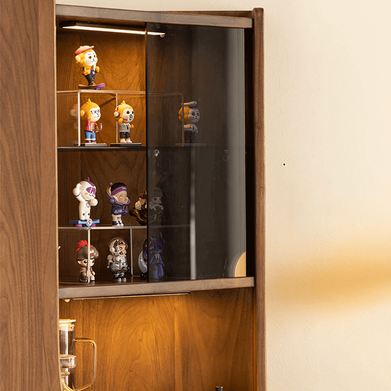 Stylish Walnut Wine Storage Cabinet With Open Shelf