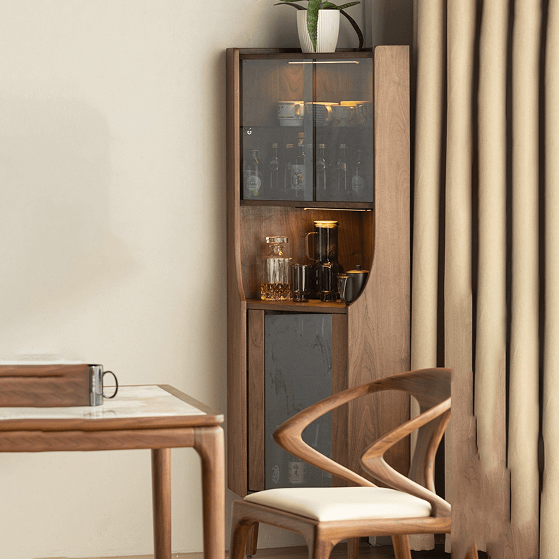 Stylish Walnut Wine Storage Cabinet With Open Shelf Main Product Image