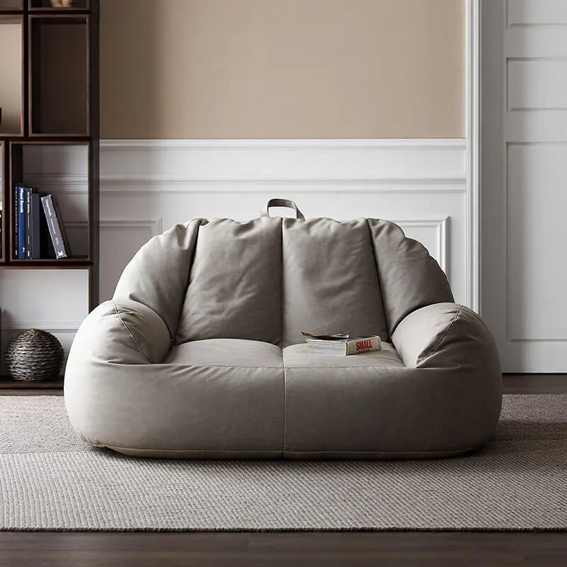 Suede-Look 2-Person Bean Bag Sofa With Ottoman for Small Spaces