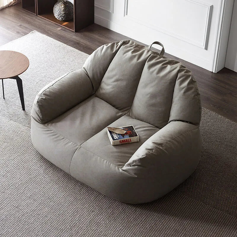 Suede-Look 2-Person Bean Bag Sofa With Ottoman for Small Spaces