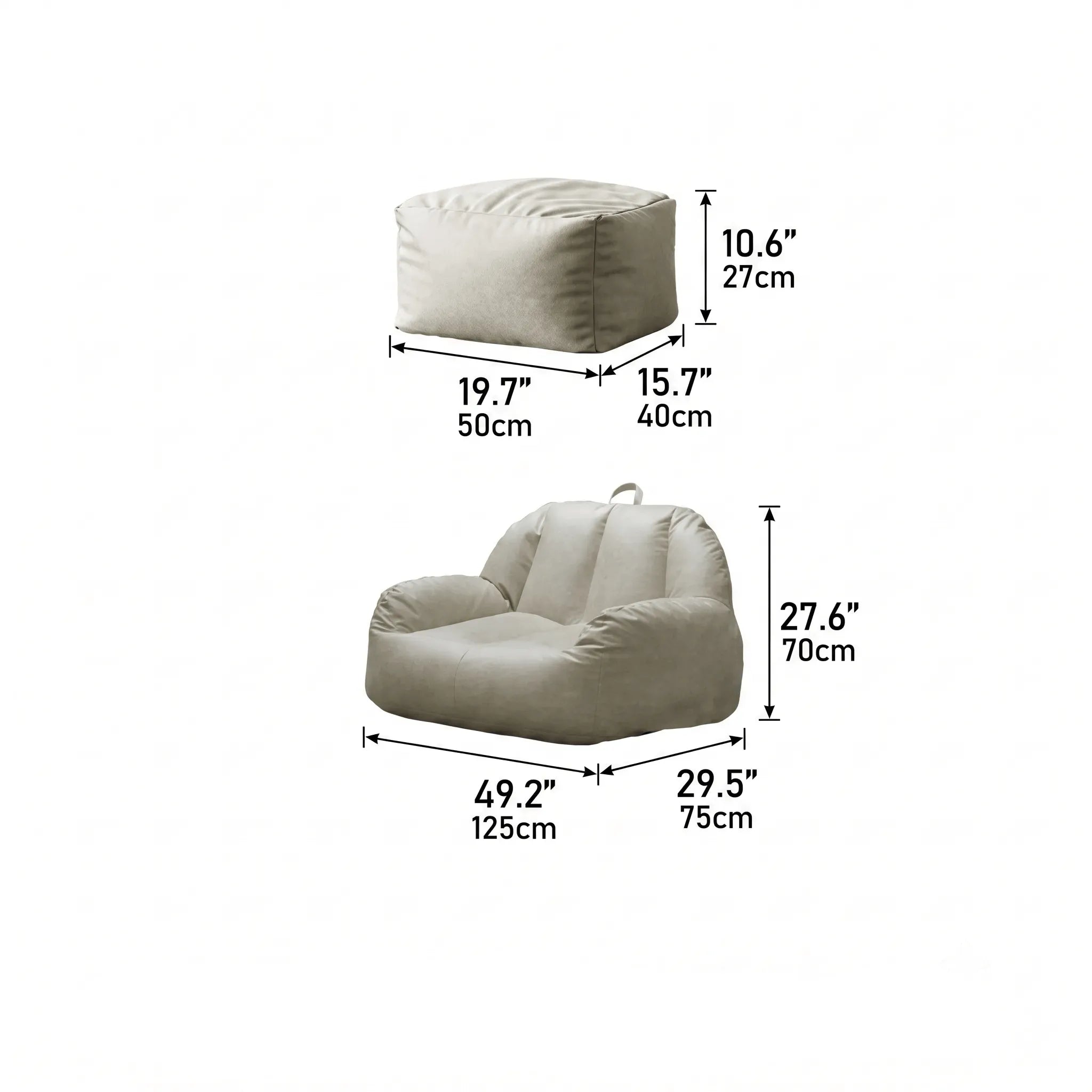 Suede-Look 2-Person Bean Bag Sofa With Ottoman for Small Spaces