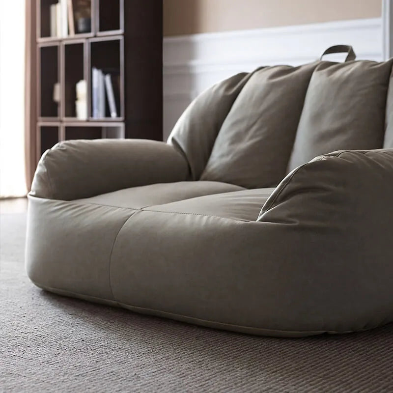 Suede-Look 2-Person Bean Bag Sofa With Ottoman for Small Spaces