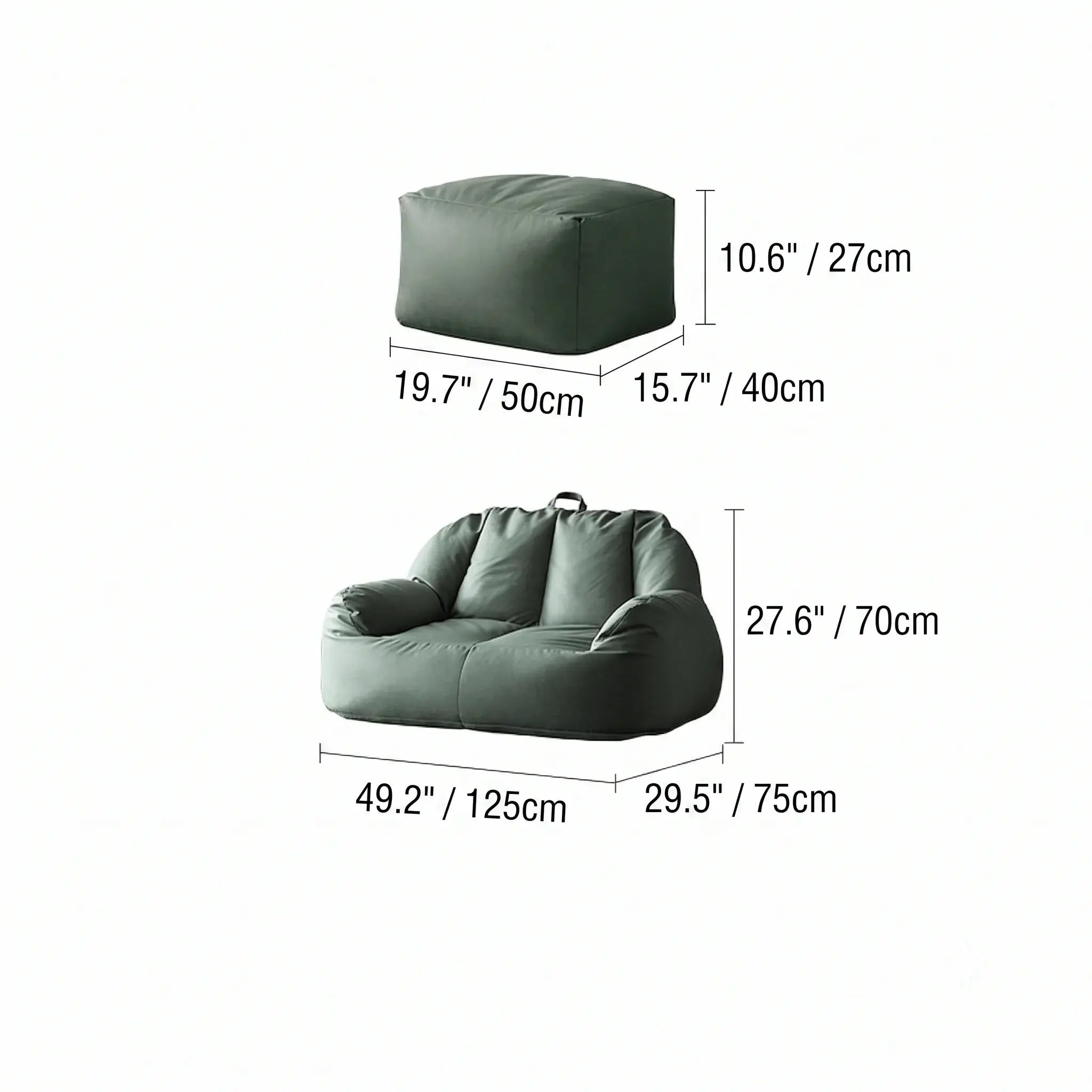 Suede-Look 2-Person Bean Bag Sofa With Ottoman for Small Spaces