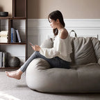 Suede-Look 2-Person Bean Bag Sofa With Ottoman for Small Spaces