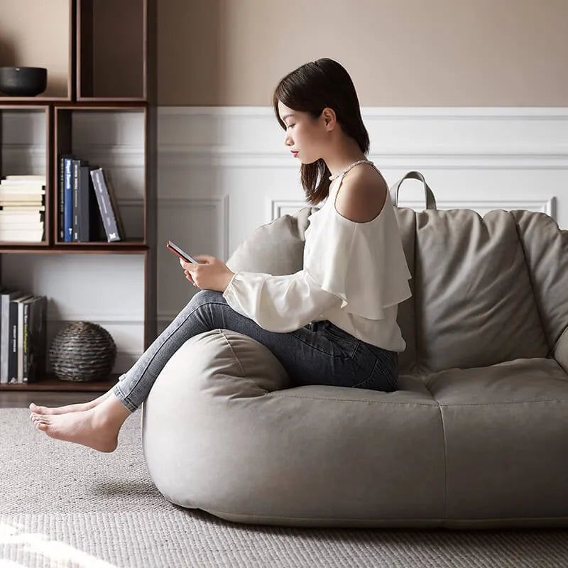 Suede-Look 2-Person Bean Bag Sofa With Ottoman for Small Spaces