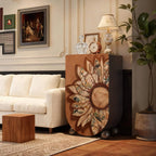 Sunflower Relief Wood Cabinet With Vintage Curved Silhouette Storage