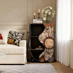 Sunflower Relief Wood Cabinet With Vintage Curved Silhouette Storage