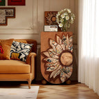 Sunflower Relief Wood Cabinet With Vintage Curved Silhouette Storage