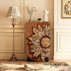 Sunflower Relief Wood Cabinet With Vintage Curved Silhouette Storage Main Product Image