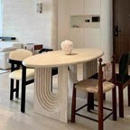 Swirl Arch Base Travertine Dining Table, Oval Sculptural Series
