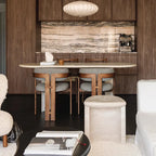 Swirl Arch Base Travertine Dining Table, Oval Sculptural Series