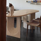Swirl Arch Base Travertine Dining Table, Oval Sculptural Series