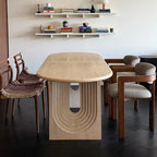 Swirl Arch Base Travertine Dining Table, Oval Sculptural Series Main Product Image