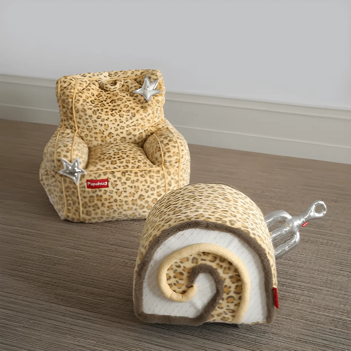 Swiss Roll Accent Stool with Wheels, Plush Color-Block Decor Piece