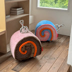 Swiss Roll Accent Stool with Wheels, Plush Color-Block Decor Piece