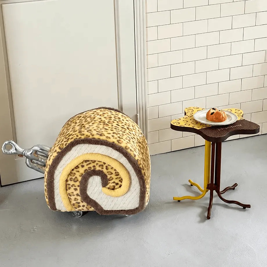 Swiss Roll Accent Stool with Wheels, Plush Color-Block Decor Piece