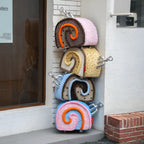 Swiss Roll Accent Stool with Wheels, Plush Color-Block Decor Piece